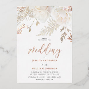 Rose Gold Foil Ivory White Floral Wedding