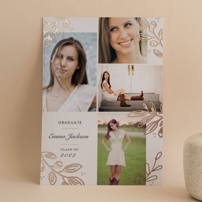 Rose Gold Foil Leaves Grad Photo Announcement (Creator Uploaded)
