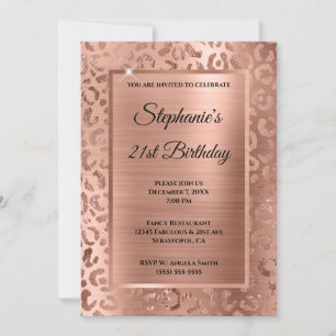 Rose Gold Foil Leopard Glam 21st Birthday Invitation