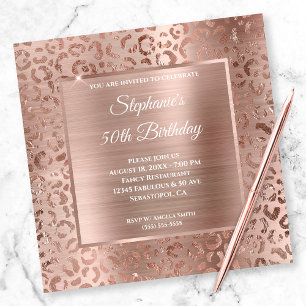 Rose Gold Foil Leopard Glam 50th Birthday Invitation