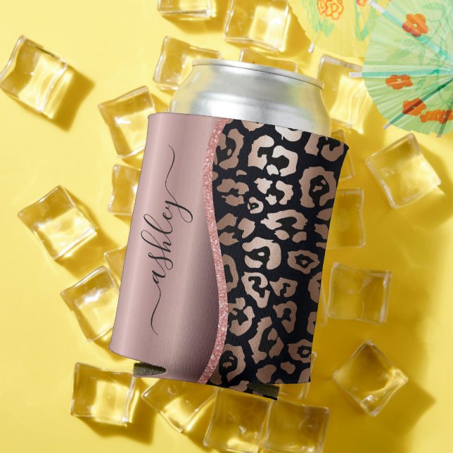 Rose Gold Foil Leopard Print Can Cooler (In Situ Summer)