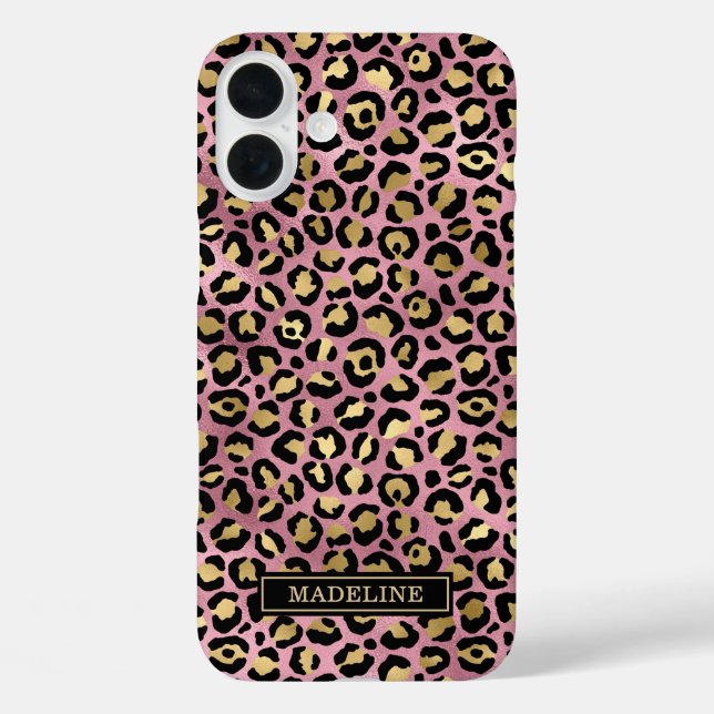 Rose Gold Foil Leopard Print Monogrammed Case-Mate iPhone Case (Back)
