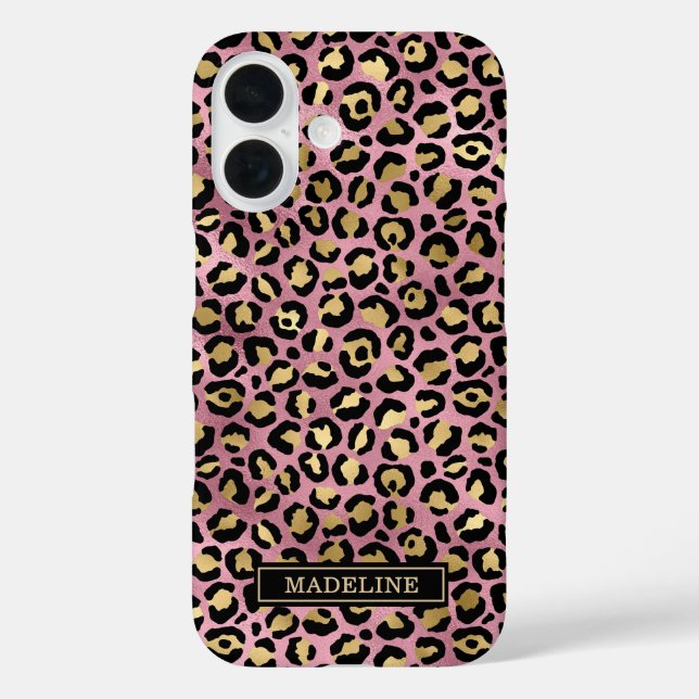 Rose Gold Foil Leopard Print Monogrammed Case-Mate iPhone Case (Back)