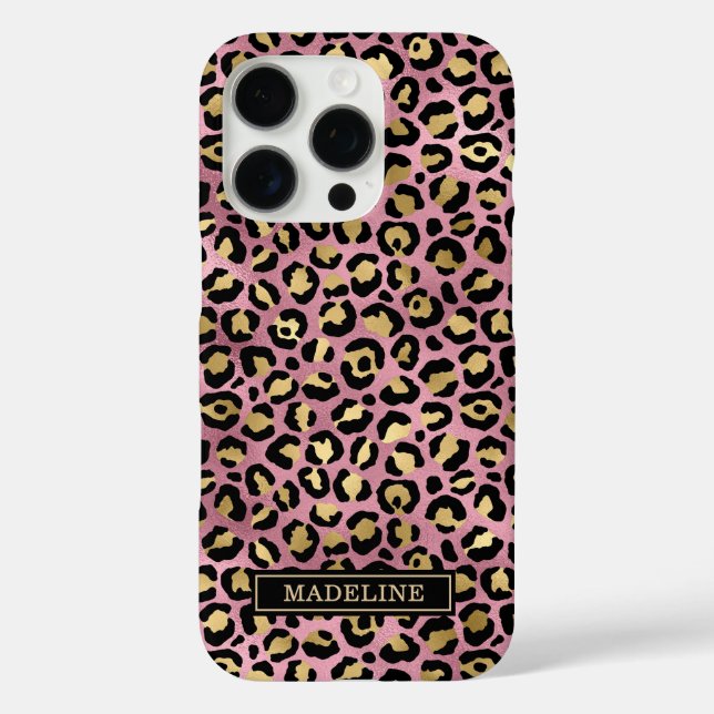 Rose Gold Foil Leopard Print Monogrammed Case-Mate iPhone Case (Back)