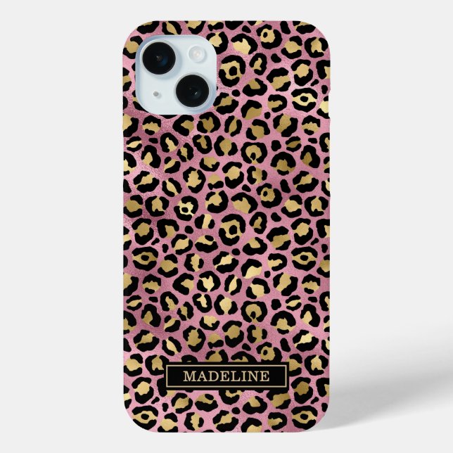 Rose Gold Foil Leopard Print Monogrammed Case-Mate iPhone Case (Back)