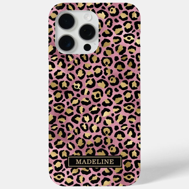 Rose Gold Foil Leopard Print Monogrammed  Case-Mate iPhone Case (Back)