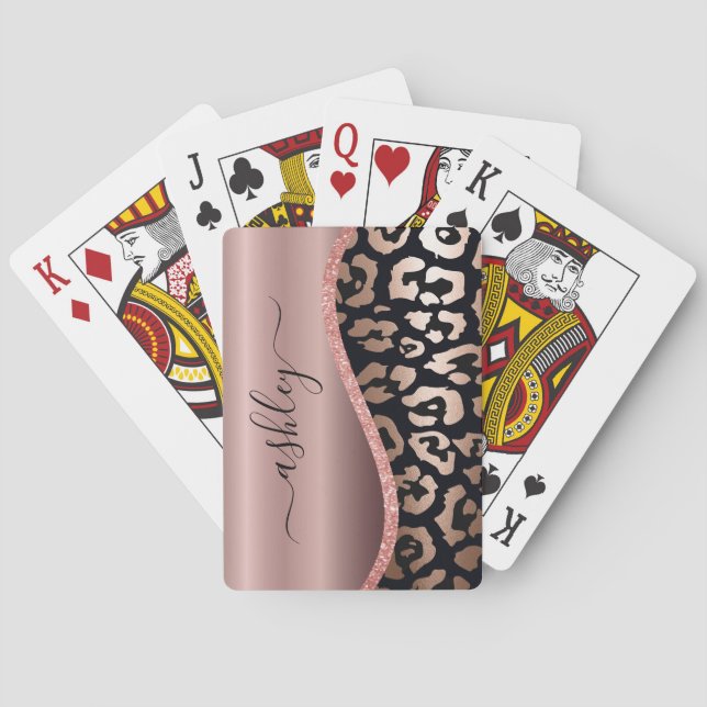 Rose Gold Foil Leopard Print Playing Cards (Back)