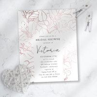 Rose Gold Foil Line Art Floral Bridal Shower Invit