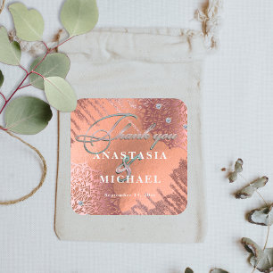 Rose Gold Foil Luxury Elegant Thank You Wedding Square Sticker