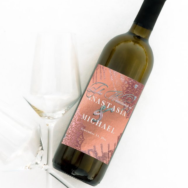 Rose Gold Foil Luxury Glam Elegant Stylish Wedding Wine Label (Creator Uploaded)