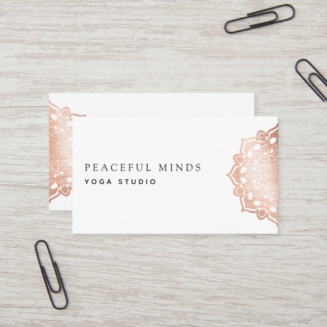 Rose Gold Foil Mandala Yoga Instructor Business Card (Front/Back In Situ)