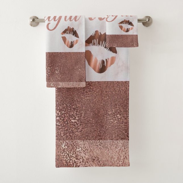 Rose Gold Foil Marble Hello Beautiful Bath Towel Set (Insitu)