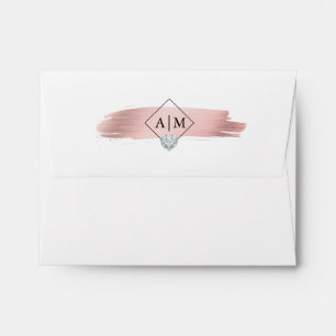 Rose Gold Foil Marble Liner Monogram Wedding RSVP Envelope