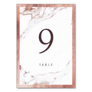 Rose gold foil marble modern wedding table number