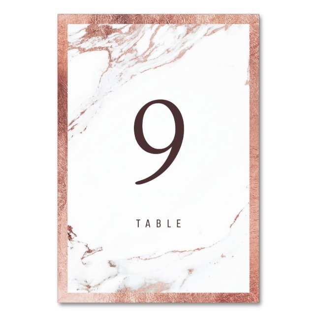 Rose gold foil marble modern wedding table number (Back)