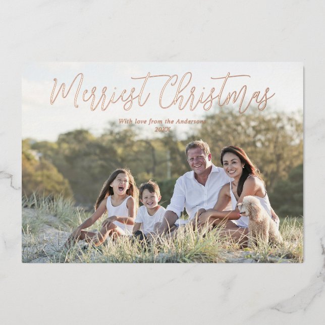 Rose gold foil Merriest Merry Christmas elegant Foil Holiday Card (Front)