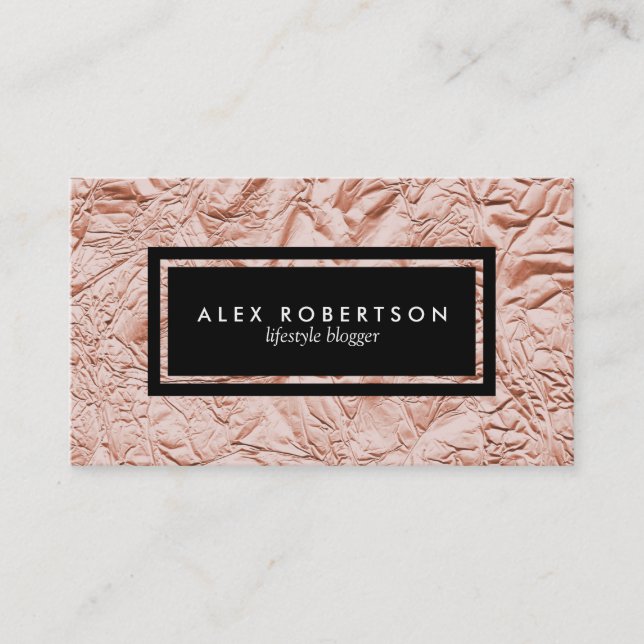 Rose gold foil metallic and black business card (Front)