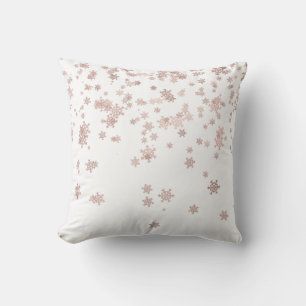 Rose Gold Foil Metallic Christmas Snowflakes Cushion