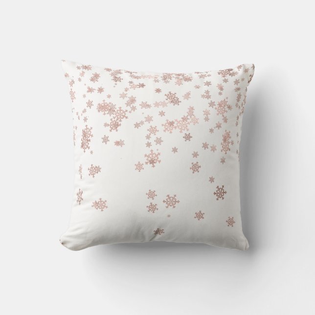 Rose Gold Foil Metallic Christmas Snowflakes Cushion (Front)