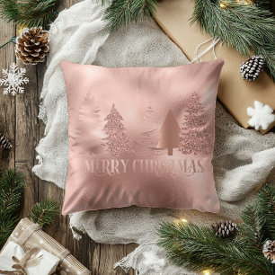 Rose Gold Foil Metallic Merry Christmas Tree Cushion