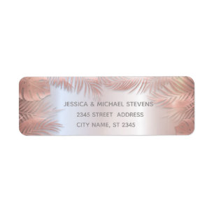 Rose gold foil metallic tropical leaves romantic return address label