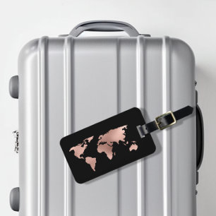 Rose Gold Foil Metallic World Map Luggage Luggage Tag