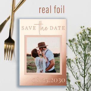 Rose gold foil modern photo wedding save the date