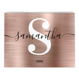 Rose Gold Foil Modern Signature Monogram Photo Calendar