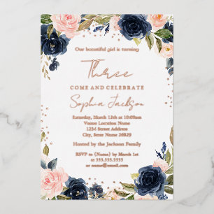 ROSE GOLD FOIL Navy Blush 3rd Girl Birthday 