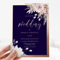 Rose Gold Foil Navy & Blush Floral Wedding