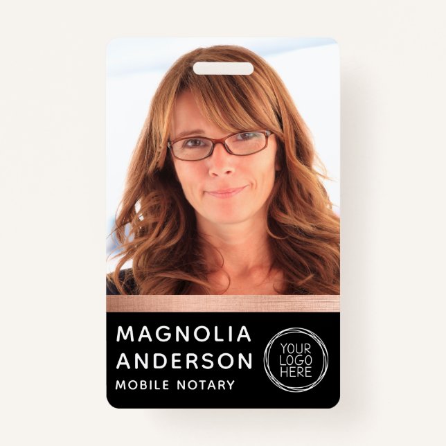 Rose Gold Foil Notary Photo Barcode Logo ID Badge (Front)