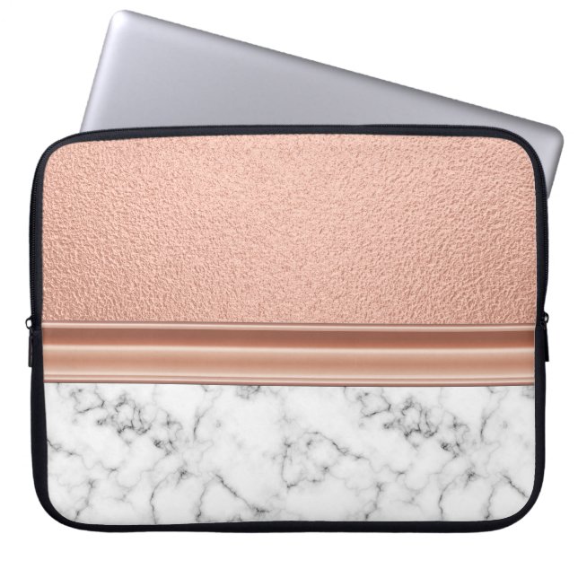 Rose Gold Foil on Marble Laptop Sleeve (Front)