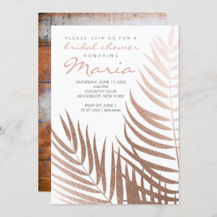 Rose Gold Foil Palm Leaves Bridal Shower Invitation