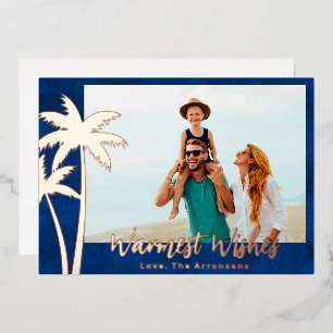 Rose Gold Foil Palm Tree Christmas Photo Card