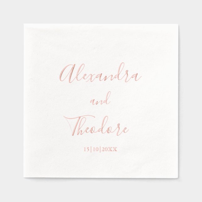 Rose Gold Foil Personalised Wedding Cocktail Foil Napkins (Front)