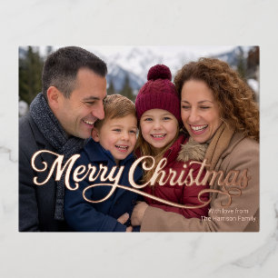 Rose Gold Foil Photo Christmas Party Invitation