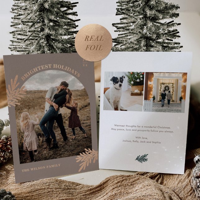 Rose Gold Foil Pine Christmas Photo Holiday Card (Creator Uploaded)