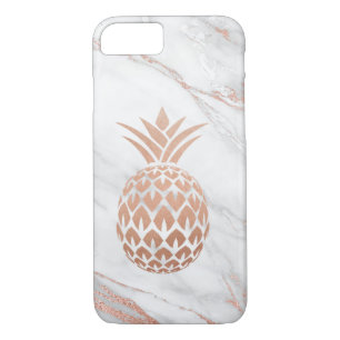 Rose Gold Foil Pineapple on White Marble iPhone 8/7 Case