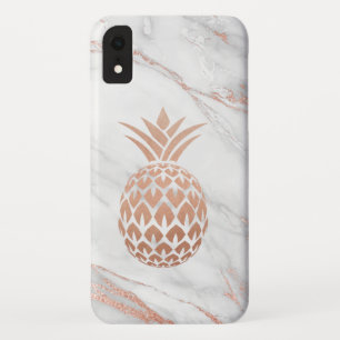 Rose Gold Foil Pineapple on White Marble iPhone XR Case