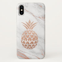 Rose Gold Foil Pineapple on White Marble