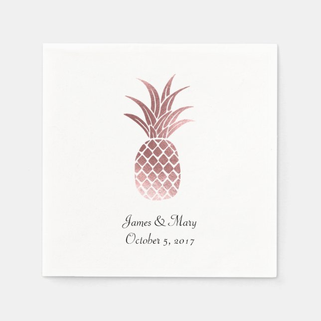 Rose Gold Foil Pineapple Wedding Cocktail Napkins (Front)