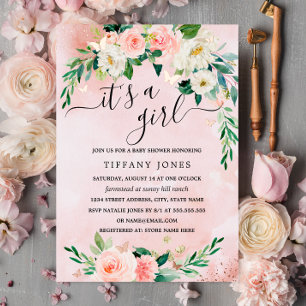 ROSE GOLD FOIL Pink Blush Floral Baby Shower 