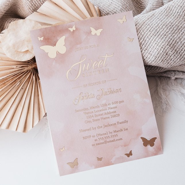 ROSE GOLD FOIL Pink Butterfly Sweet 16 Party (Creator Uploaded)
