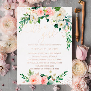 ROSE GOLD FOIL Pink Floral Baby Shower 