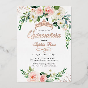 ROSE GOLD FOIL Pink Floral Quinceanera