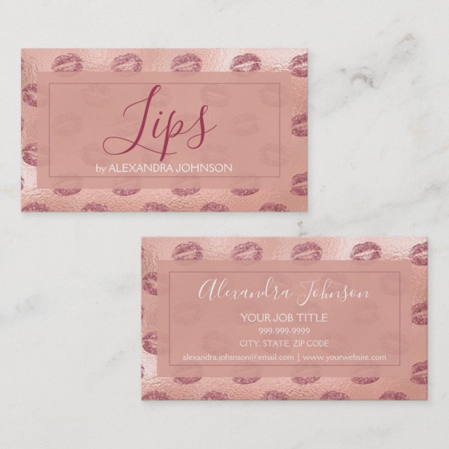 Rose Gold Foil Pink Lips Makeup Artist Business Card (Front/Back)