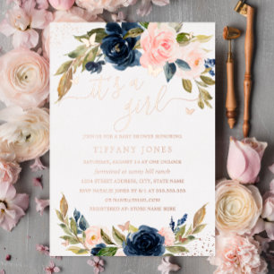 ROSE GOLD FOIL Pink Navy Floral Baby Shower 