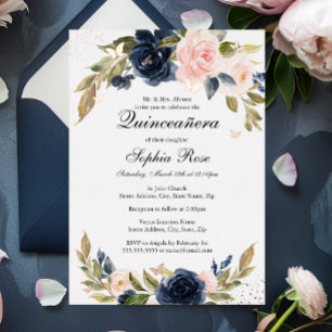 ROSE GOLD FOIL Pink Navy Floral Quinceanera