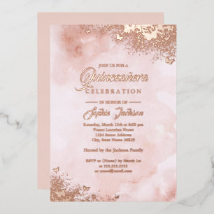 ROSE GOLD FOIL Pink Peach Butterfly Quinceanera