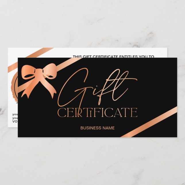 Rose gold foil ribbon black logo gift certificate (Front/Back)